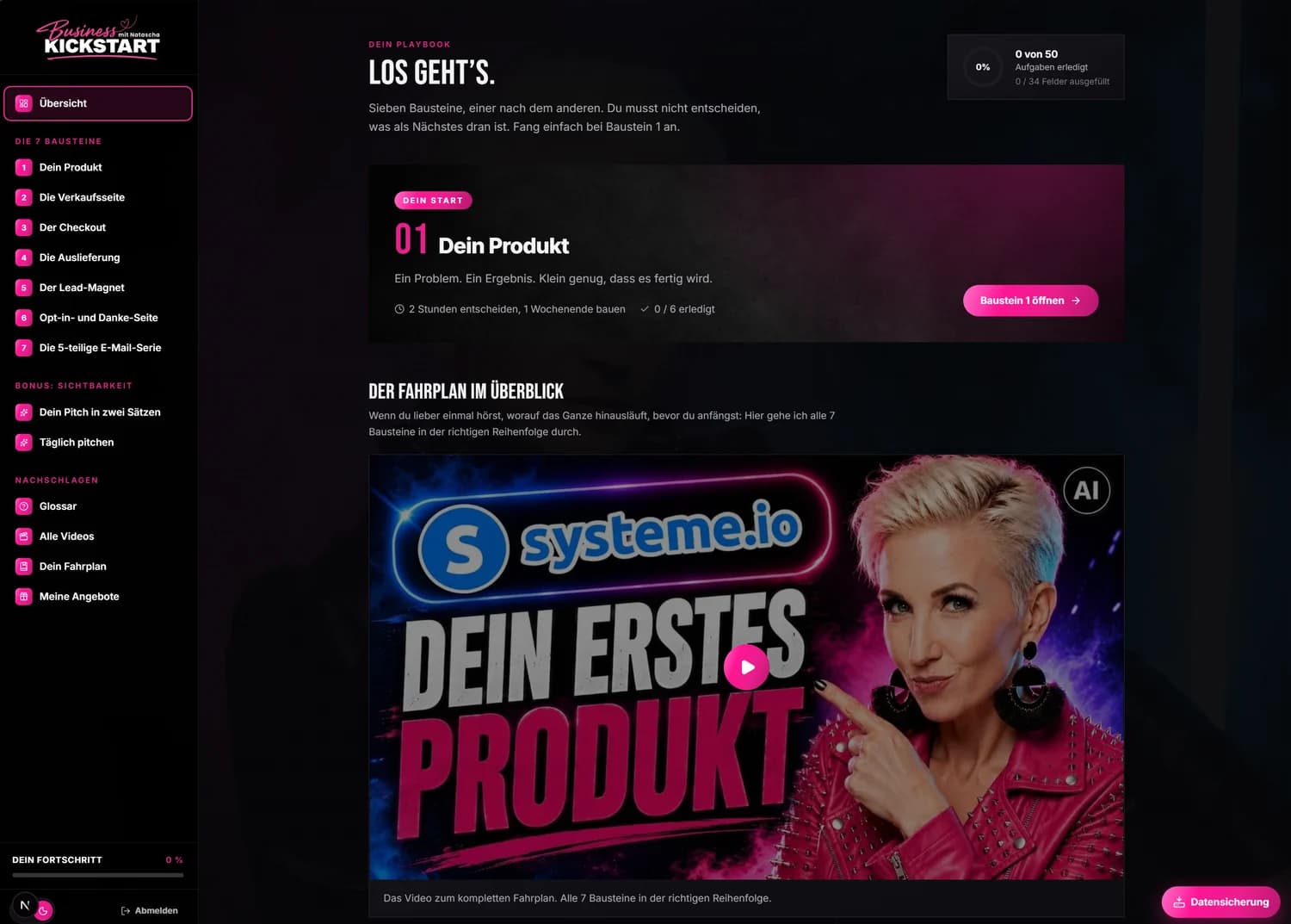 Das Playbook in der App: Baustein 1 mit dem Video zum Fahrplan